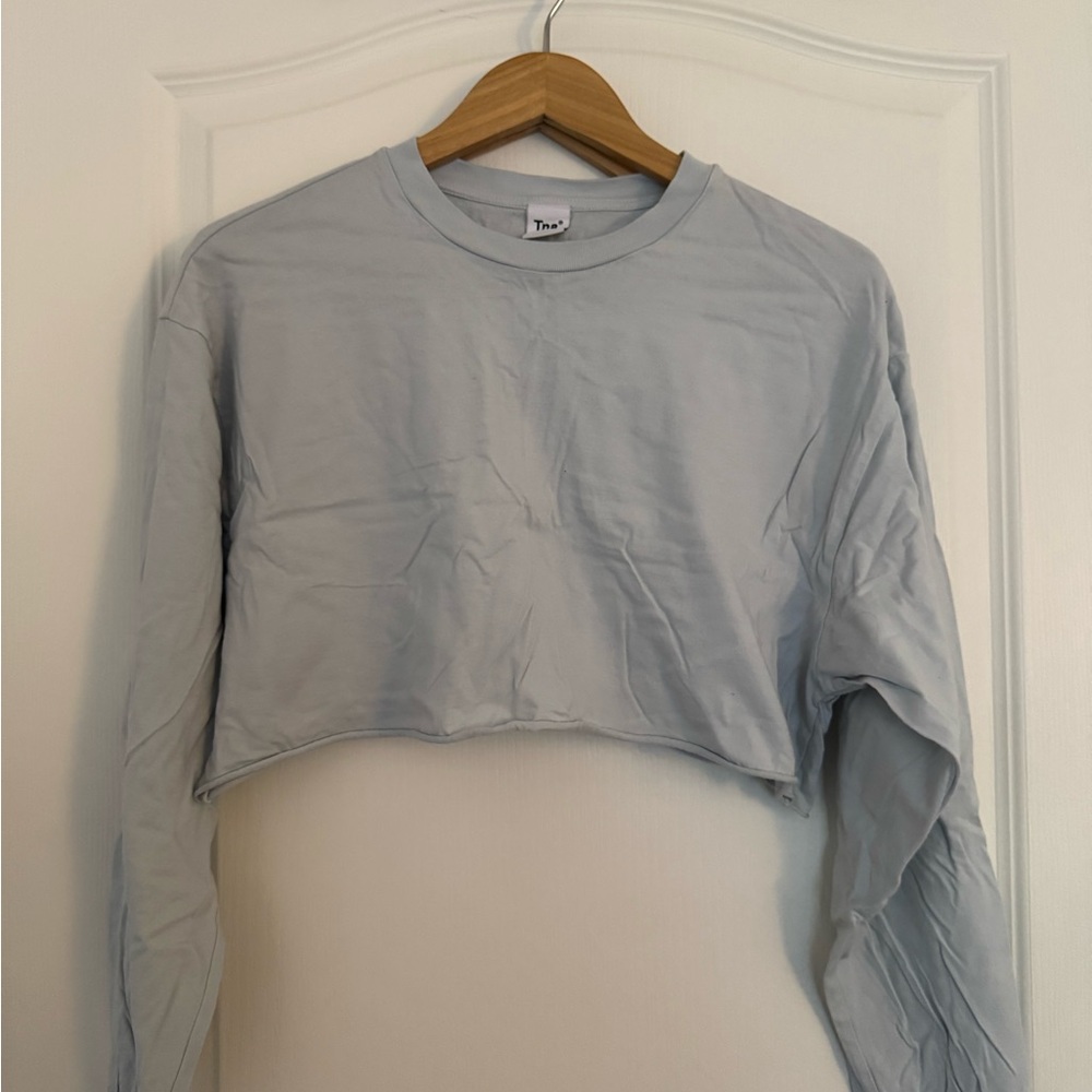 TNA Blue Boxy Crop Hoodie Long Sleeve